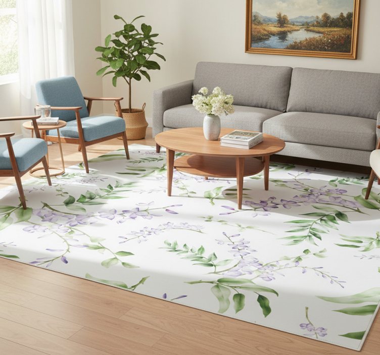 Floral vinyl rug with lavender window motif - TenStickers