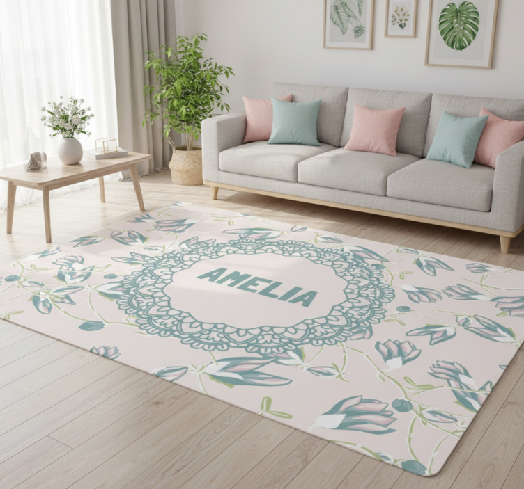 Floral vinyl rug with leaves and ferns design - TenStickers