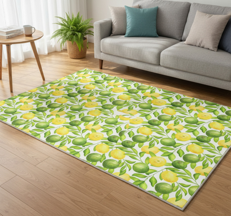 Floral vinyl rug with lemon and lime design - TenStickers