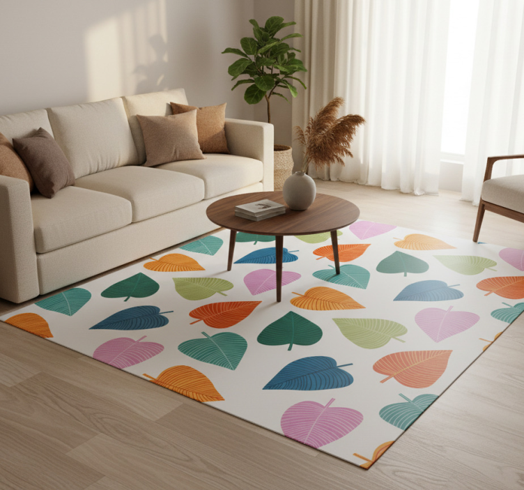 Floral vinyl rug with lively leaf patterns - TenStickers