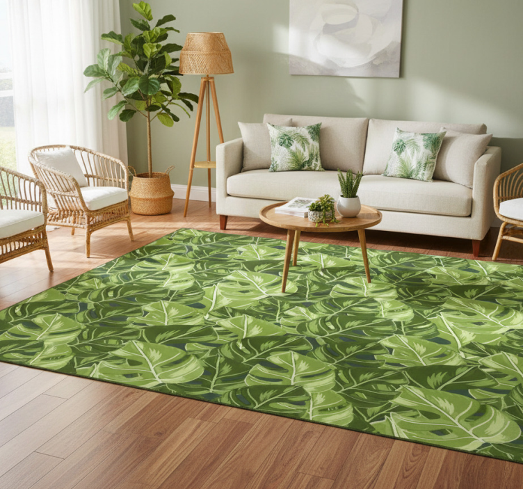 Floral vinyl rug with lush leaf designs - TenStickers