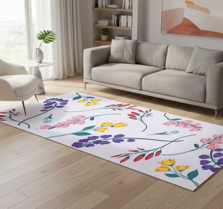 Floral vinyl rug with minimalist garden flowers - TenStickers