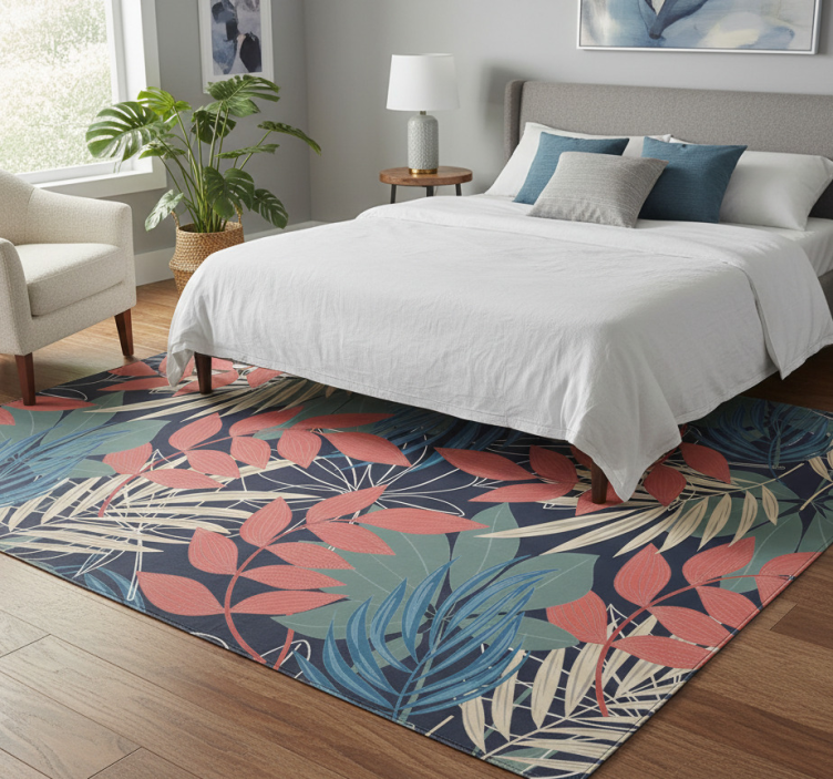 Floral vinyl rug with modern elegant flora and fauna pattern - TenStickers