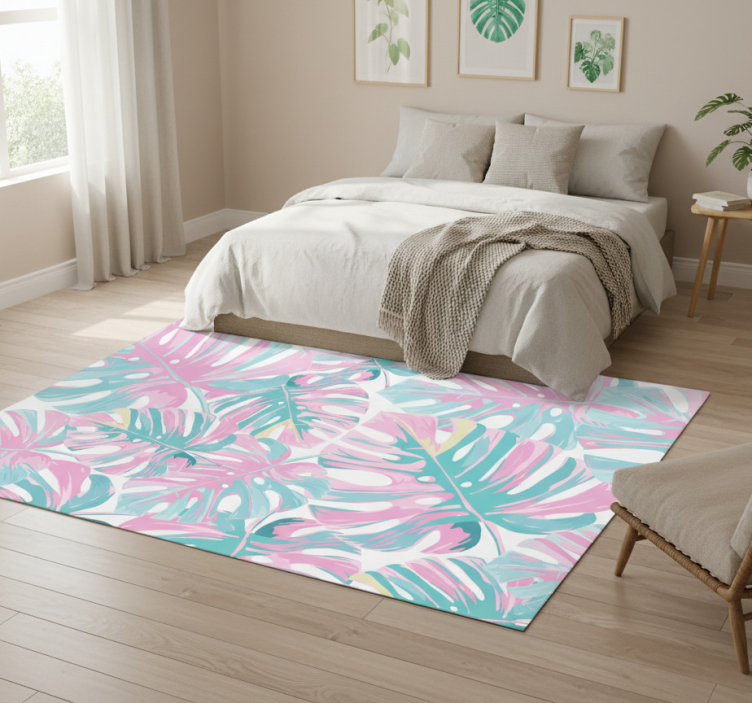 Floral vinyl rug with delightful monstera design - TenStickers