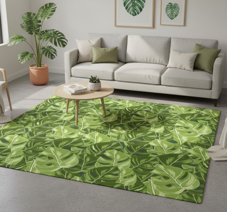 Floral vinyl rug with monstera leaf design - TenStickers