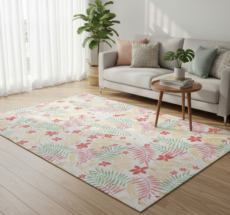 Floral vinyl rug with neon leaves design - TenStickers