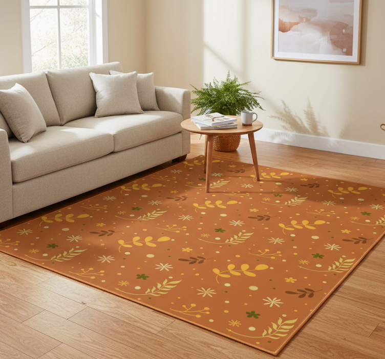 Floral vinyl rug with orange leaf tones design - TenStickers