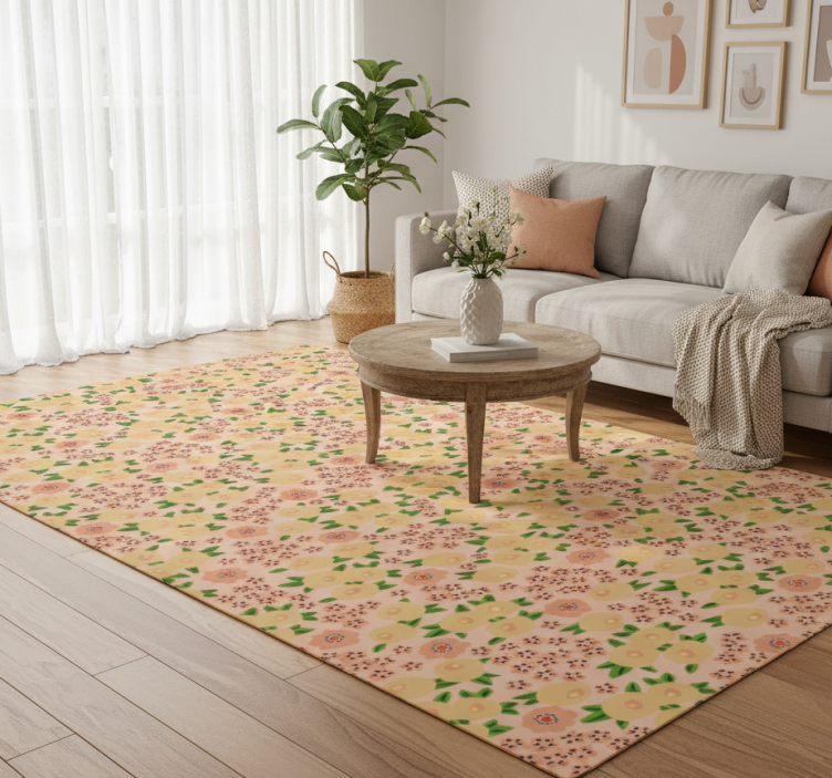 Floral vinyl rug with original peach floral pattern - TenStickers