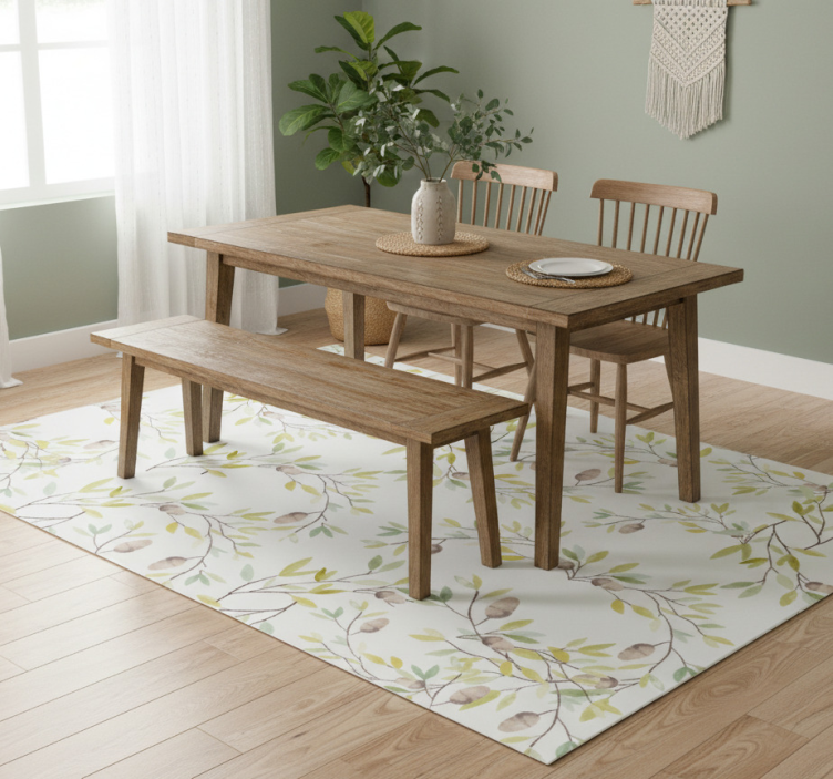 Floral vinyl rug with original watercolor green leaves - TenStickers