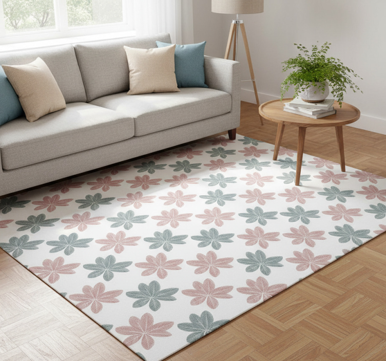 Floral vinyl rug with pink and blue leaves design - TenStickers