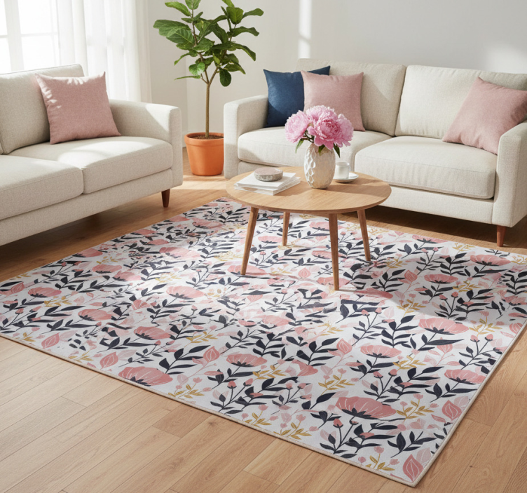 Floral vinyl rug with pink flowers - TenStickers