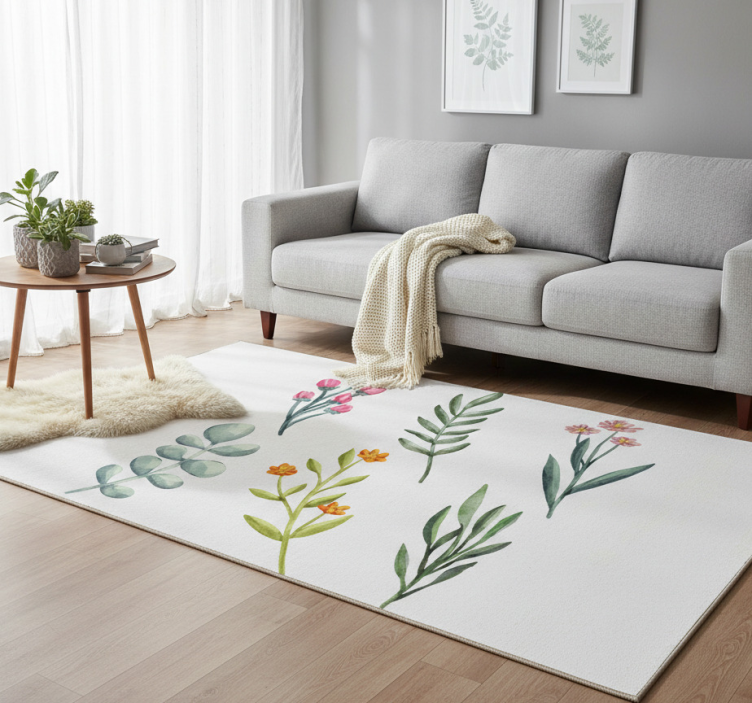 Floral vinyl rug with plant branches design - TenStickers