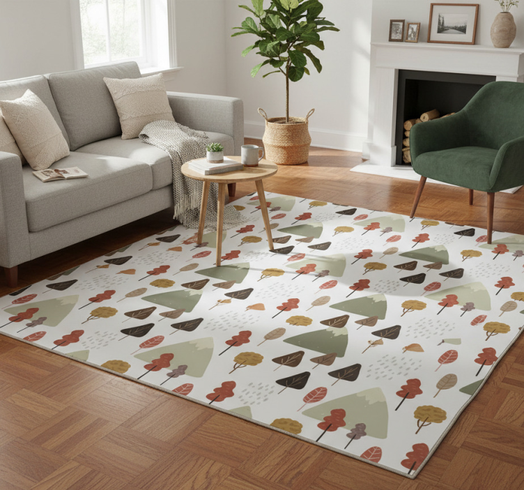 Floral vinyl rug with playful tree designs - TenStickers