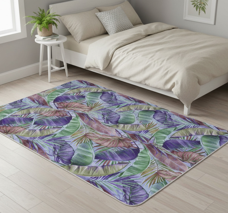 Floral vinyl rug with purple leaves design - TenStickers