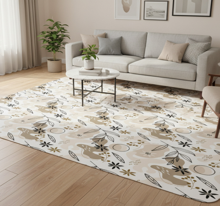 Floral vinyl rug with stylish pink and beige leaves - TenStickers