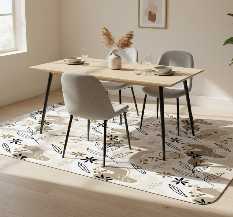 Floral vinyl rug with stylish pink and beige leaves pattern - TenStickers