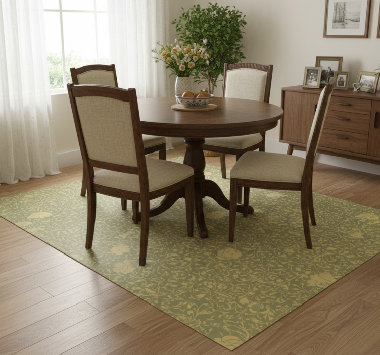 Gold and green floral vinyl rug - TenStickers