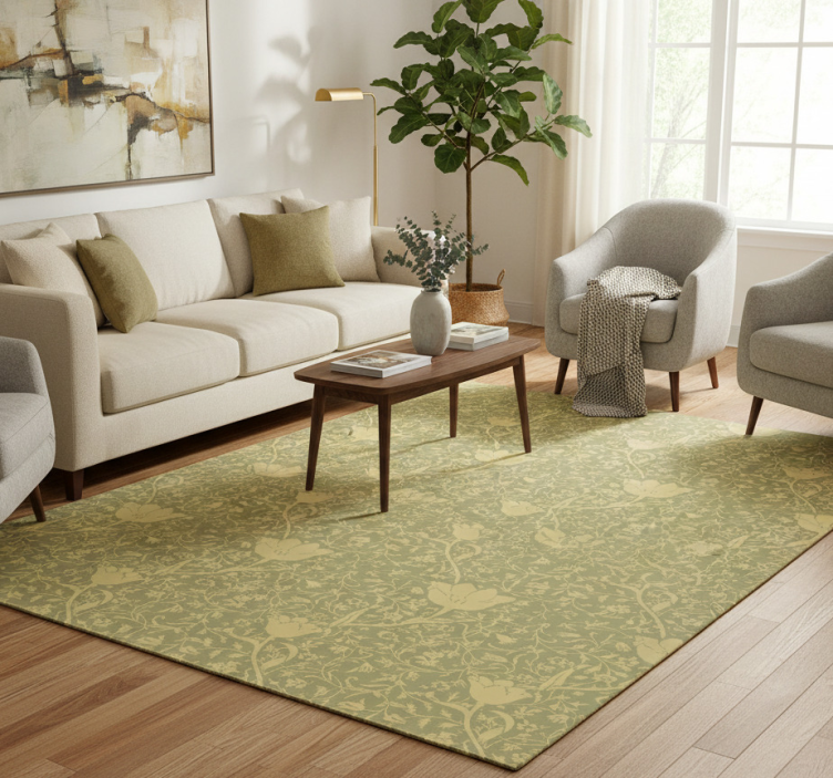 Floral vinyl rug with subtle gold and green pattern - TenStickers