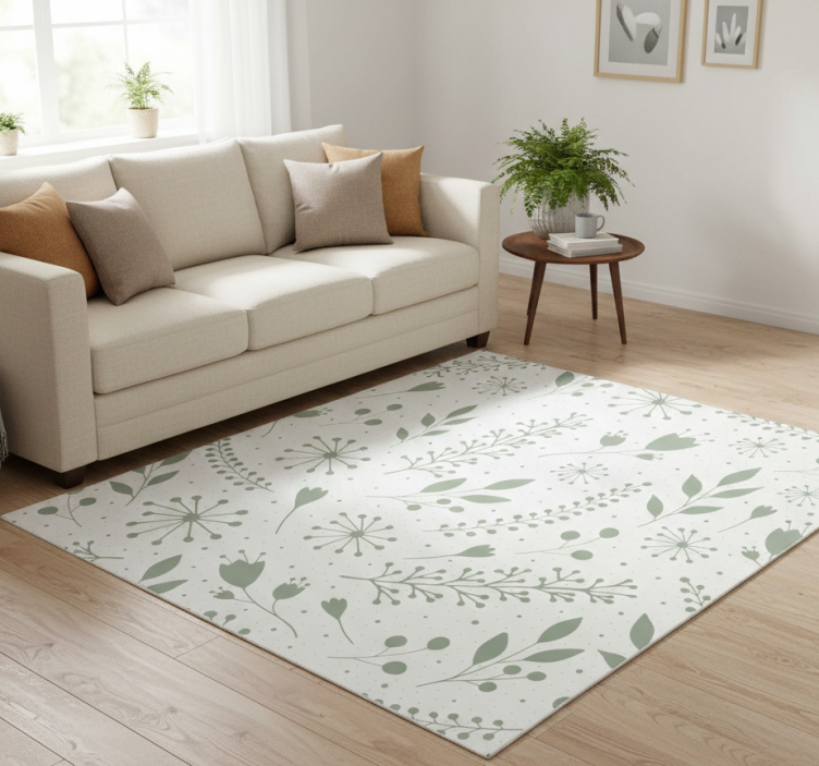 Floral vinyl rug with sweet green leaves and flowers - TenStickers