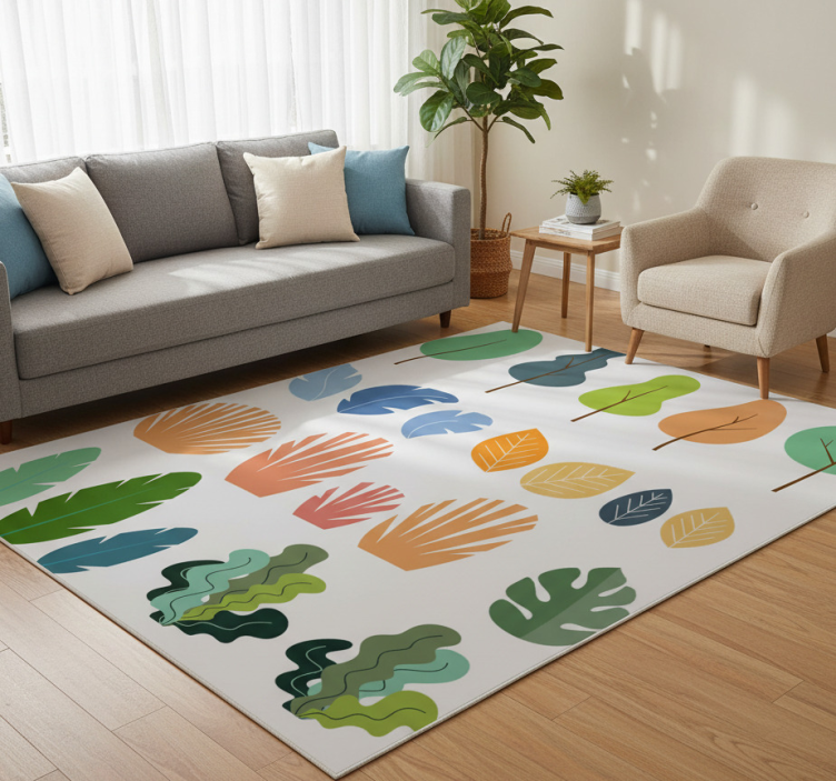 Floral vinyl rug with tropical plant leaves design - TenStickers