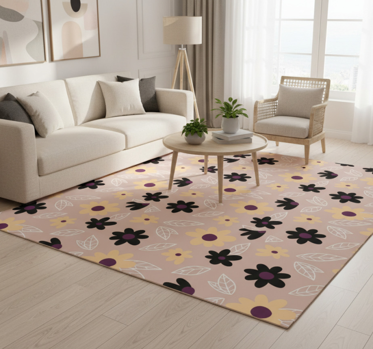 Floral vinyl rug with vibrant flowers on beige - TenStickers
