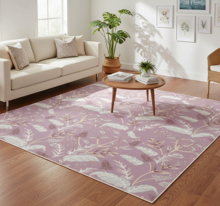 Floral vinyl rug with vintage pink tropical leaves - TenStickers