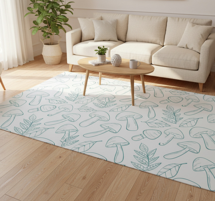 Floral vinyl rug with white and light blue mushrooms - TenStickers