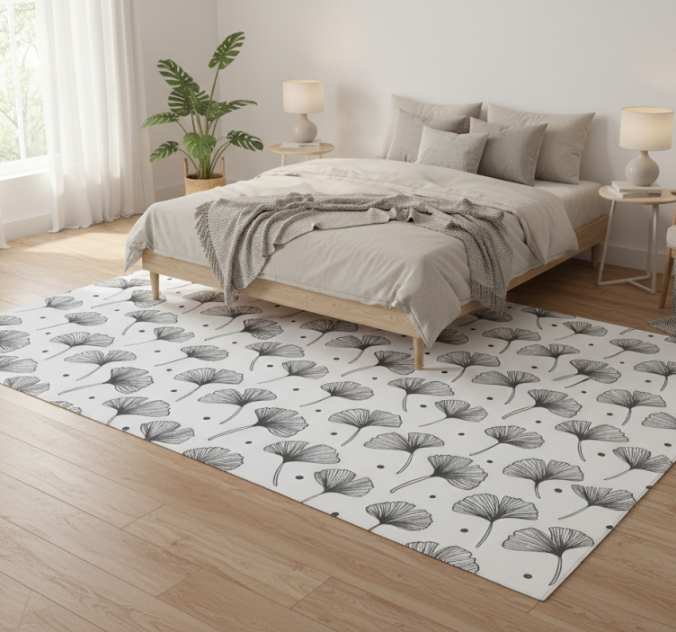 Floral vinyl rug with white ginkgo leaf pattern - TenStickers