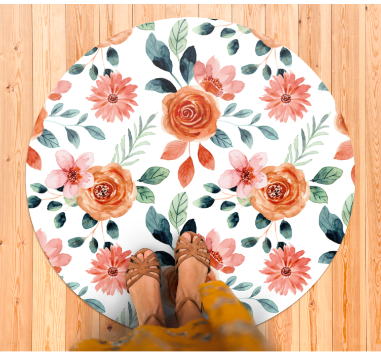 Floral Blossom Circle entrance hall vinyl rug - TenStickers