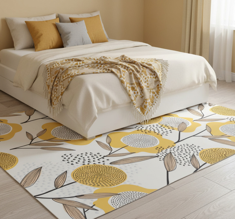 Flower rug in yellow abstract floral pattern - TenStickers