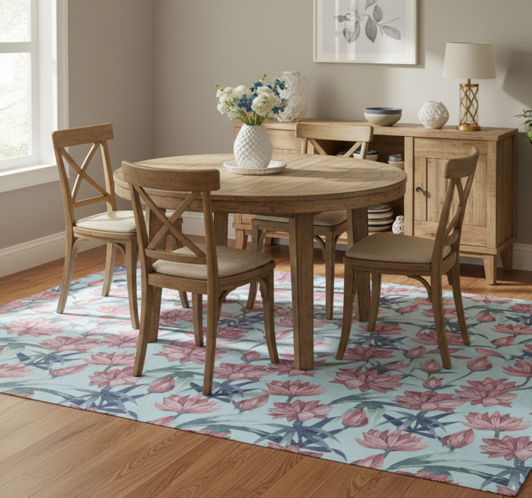 Flower rug with blue watercolor flowers - TenStickers