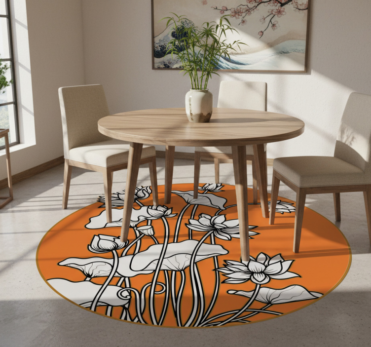 Flower rug with japanese style lotus illustration - TenStickers