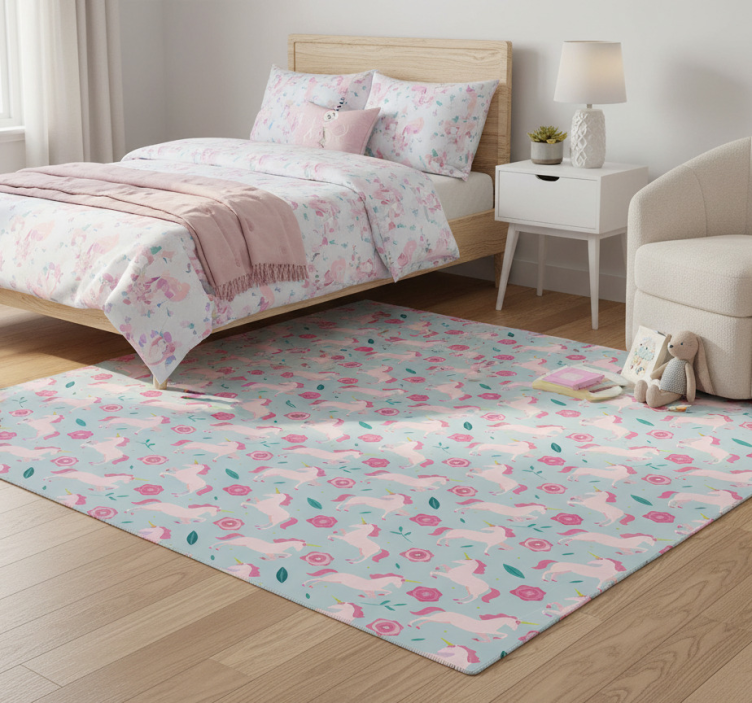 Flower rug with unicorn floral design - TenStickers