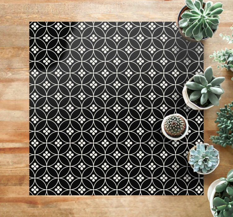 Black background with flower tiles vinyl kitchen mat - TenStickers