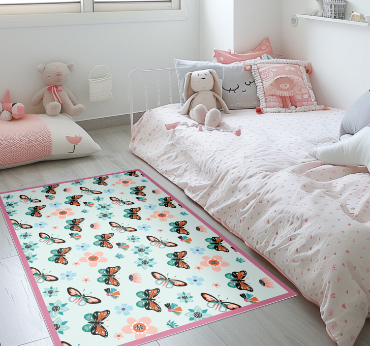 Flowers and butterflies bedroom carpet - TenStickers