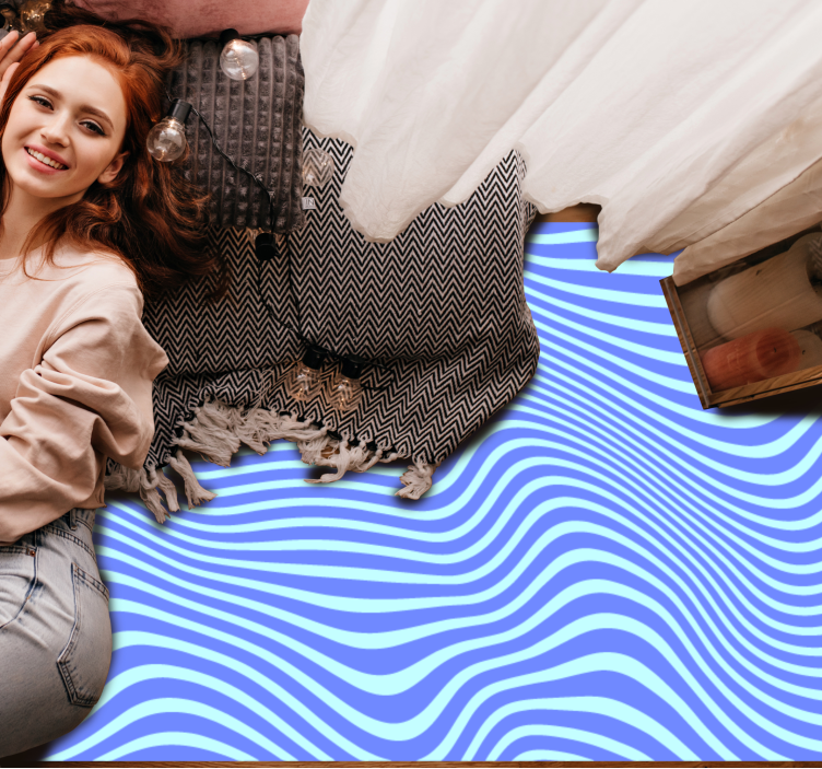 Flowing Blue Waves geometric vinyl rug - TenStickers