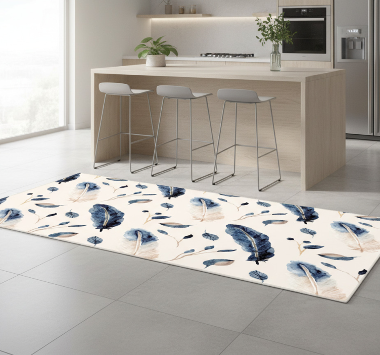 Flying leaves and feathers kitchen vinyl rug - TenStickers