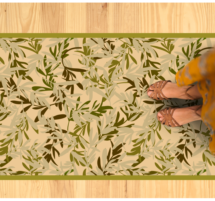 Foliage green motif floral vinyl rug - TenStickers