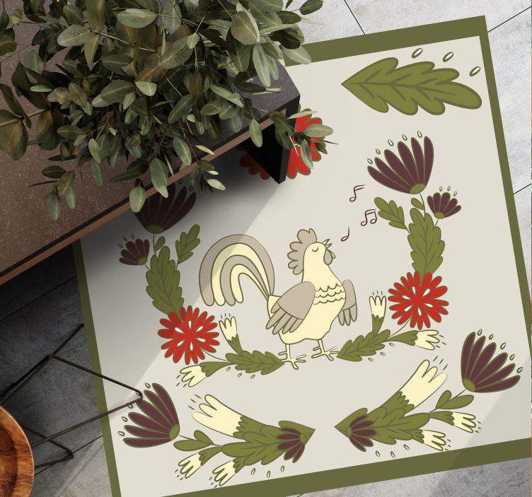 Folklore rooster animal vinyl rug - TenStickers