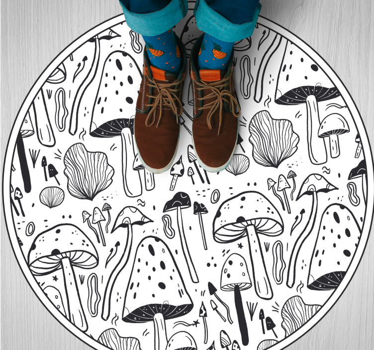 Black and white fungi nature vinyl rug - TenStickers