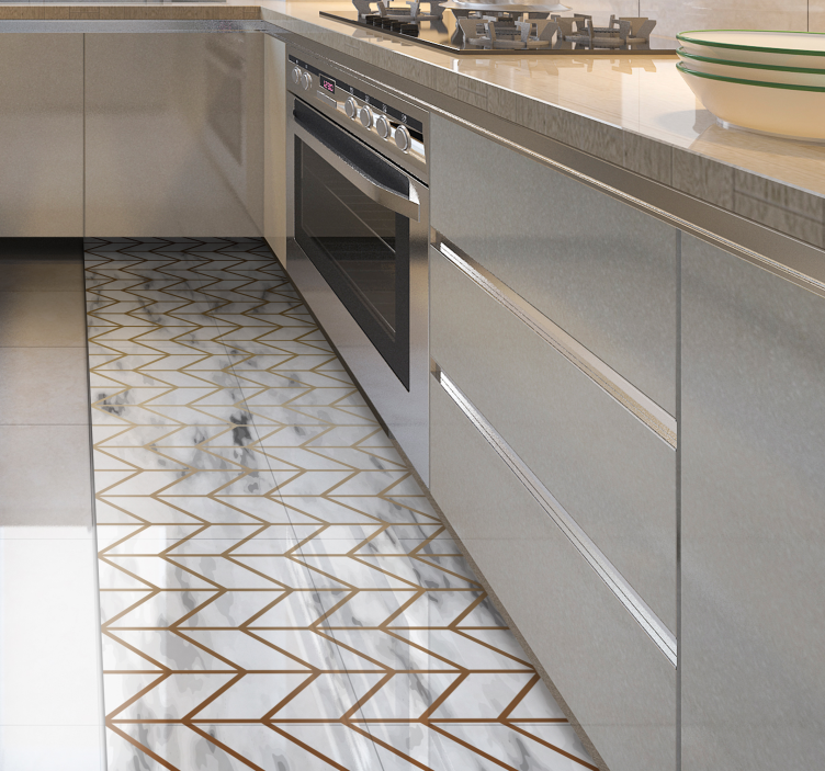 Geometric gold and marble kitchen vinyl rug - TenStickers