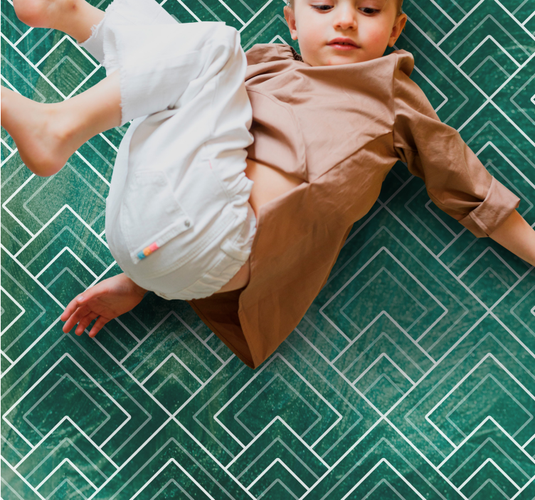 Geometric Green Chevron tile vinyl rug - TenStickers