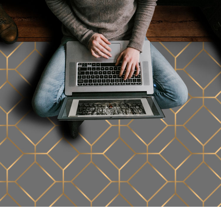 Geometric hexagon overlay vinyl rug - TenStickers