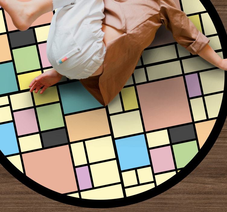 Geometric vinyl rug in colorful block design - TenStickers
