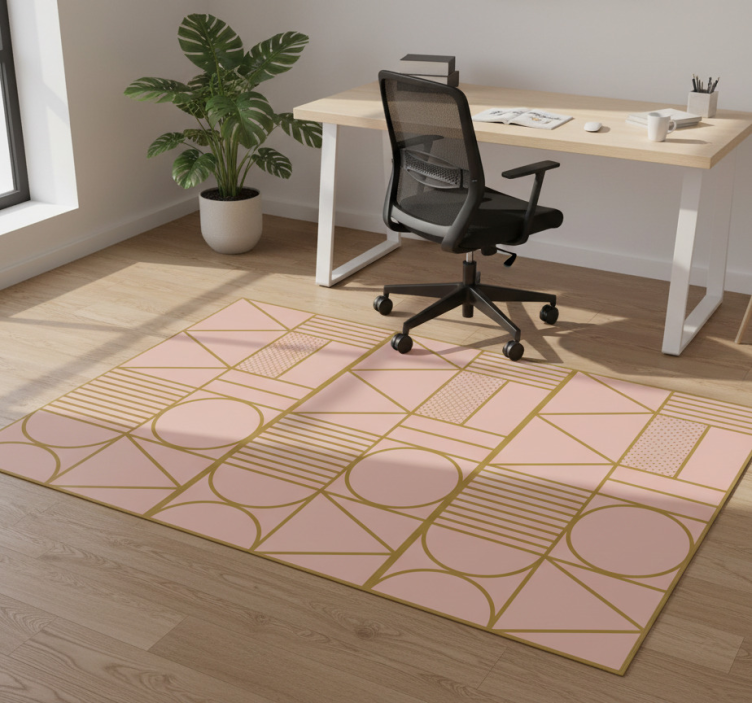 Geometric vinyl rug in gold and pink blocks - TenStickers
