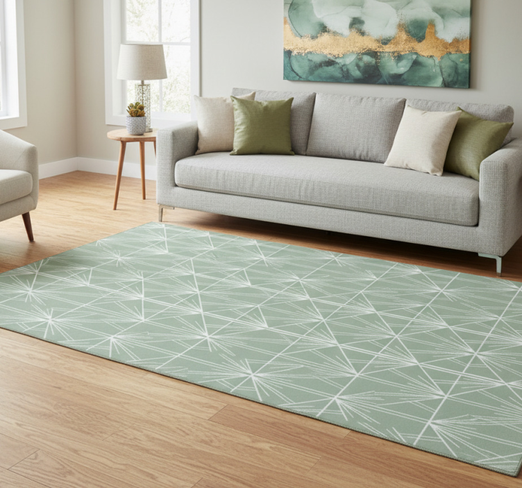 Geometric vinyl rug in modern green and white pattern - TenStickers