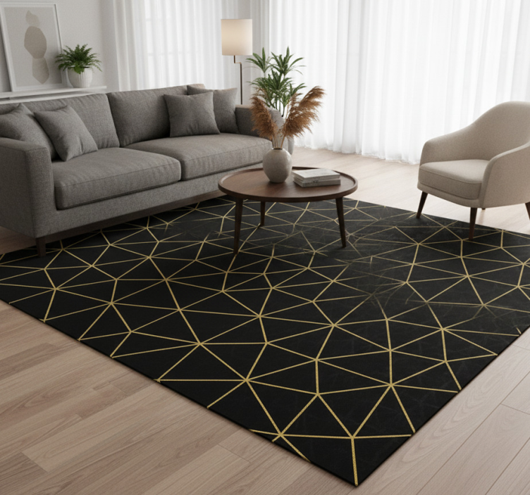 Geometric vinyl rug midnight gold geometric web - TenStickers