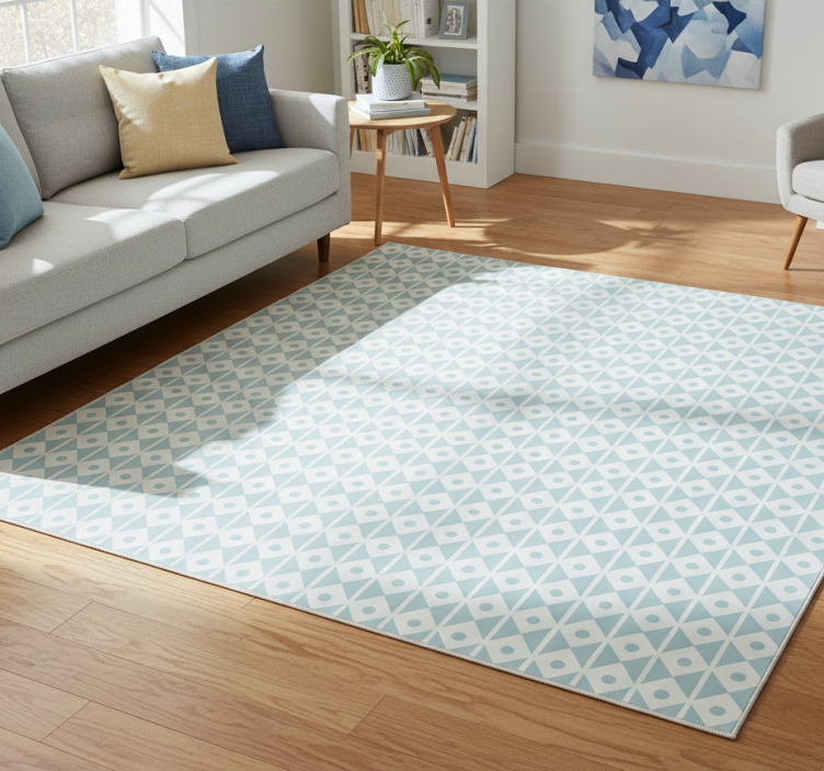 Geometric vinyl rug with blue and white rhombuses - TenStickers