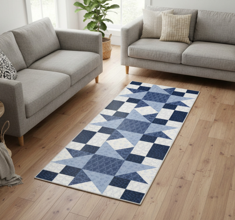 Geometric vinyl rug with blue star triangle pattern - TenStickers