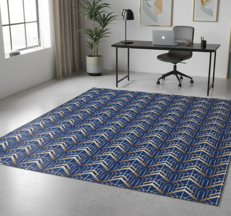Geometric vinyl rug with modern blue and gold design - TenStickers